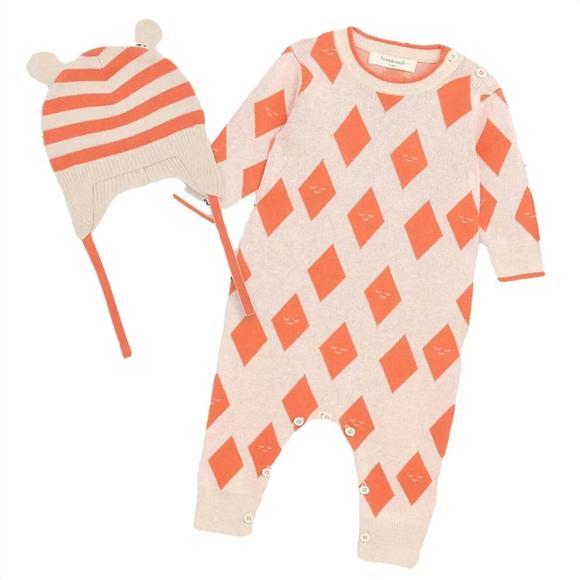 NEW THE BONNIE MOB kids aster damson set playsuit in orange